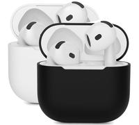 Mocarheri 2PCS Coque en Silicone Compatible avec AirPods 4 2024, Housse Protecteur pour AirPods 4ᵉ Génération, Étui en Silicone Souple pour Airpods 4, [LED Avant Visible], (Noir/Blanc)