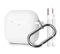 Mocarheri Coque de protection en silicone compatible avec AirPods 4 2024 - Résistante aux chocs - Avec mousqueton et kit de nettoyage - Protection complète pour AirPods 4e génération - Blanc