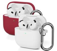 Mocarheri Lot de 2 coques de protection en silicone compatibles avec AirPods 4, anti-chocs, souple, avec mousqueton, bordeaux/blanc