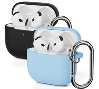 Mocarheri Lot de 2 coques de protection en silicone compatibles avec AirPods 4, coques de protection en silicone souple résistant aux chocs pour Airpods 4e génération (2024) avec mousqueton, bleu ciel