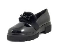 Mocassin Femme - OSVALDO PERICOLI - Cuir Brillant Noir - Talon 5 cm - Bijoux 41