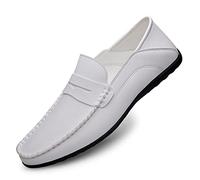 Mocassin Homme Cuir Loafer Conduite Chaussures Casual, Blanc (46 EU, Système Taille Numérique, Moyen, Masculin, Adulte)