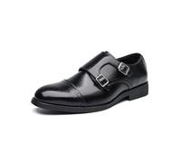 Mocassins À Double Boucle pour Hommes, Chaussures Oxford À Enfiler Habillées Décontractées Et Confortables,Noir,47 EU