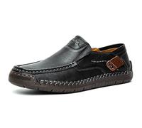 Mocassins à enfiler en cuir for hommes - Chaussures de conduite confortables Mocassins plats décontractés Légers et respirants for un usage quotidien Noir Marron foncé Marron clair(Noir,39 EU)