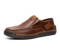 Mocassins à enfiler en cuir for hommes - Chaussures de conduite confortables Mocassins plats décontractés Légers et respirants for un usage quotidien Noir Marron foncé Marron clair(Dark brown,44 EU)