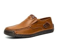 Mocassins à enfiler en cuir for hommes - Chaussures de conduite confortables Mocassins plats décontractés Légers et respirants for un usage quotidien Noir Marron foncé Marron clair(Light brown,41 EU)