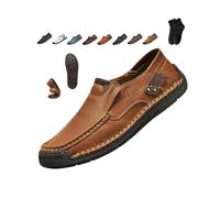 Mocassins à enfiler en cuir véritable faits à la main pour homme, chaussures de conduite décontractées, confortables, respirantes, imperméables, Jaune creux, 43 EU