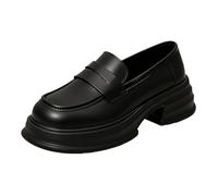 Mocassins à enfiler en cuir verni avec semelle à crampons et talon épais à bout rond pour le travail et l'uniforme, chaussures décontractées et scolaires, Noir mat., 37.5 EU