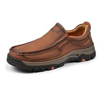 Mocassins à enfiler for hommes avec soutien de la voûte plantaire 2025, nouvelles chaussures orthopédiques confortables et décontractées en cuir, mains libres(Light brown,42 EU)