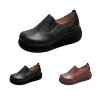 Mocassins à enfiler pour femme avec soutien de la voûte plantaire, chaussures compensées confortables légères et antidérapantes à semelle épaisse pour un confort tout au long de la journée, Noir , 37