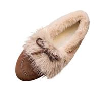 Mocassins à enfiler pour femme en daim avec doublure en fourrure, bottines épaisses et chaudes, légères, confortables, décontractées, chaussures de marche antidérapantes avec nœud, café, 39 EU