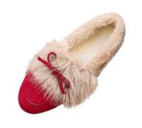 Mocassins à enfiler pour femme en daim avec doublure en fourrure, bottines épaisses et chaudes, légères, confortables, décontractées, chaussures de marche antidérapantes avec nœud, Rouge, 37.5 EU