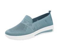 Mocassins à enfiler pour femme en maille tricotée avec col extensible, chaussures de marche respirantes et légères confortables à enfiler - Baskets orthopédiques épaisses et antidérapantes pour le