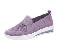 Mocassins à enfiler pour femme en maille tricotée avec col extensible, chaussures de marche respirantes et légères confortables à enfiler - Baskets orthopédiques épaisses et antidérapantes pour le
