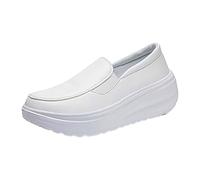 Mocassins à enfiler pour femme - Mocassins décontractés doux et épais - Chaussures compensées légères et antidérapantes - Chaussures de marche chic à enfiler - Chaussures en cuir à talon haut avec