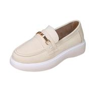 Mocassins à plateforme pour femme - Style décontracté - Avec barre métallique - Semelle blanche épaisse - Mocassins modernes pour le printemps, beige, 38.5 EU