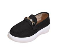 Mocassins à plateforme pour femme - Style décontracté - Avec barre métallique - Semelle blanche épaisse - Mocassins modernes pour le printemps, Noir , 37 EU