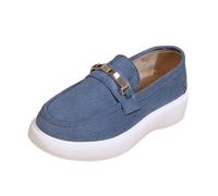 Mocassins à plateforme pour femme - Style décontracté - Avec barre métallique - Semelle blanche épaisse - Mocassins modernes pour le printemps, bleu, 38 EU