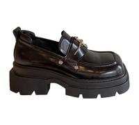 Mocassins à Plateforme pour Femmes, Mocassins à Semelle crantée à Bout carré pour Femmes, Mocassins et Slip-ons décontractés pour Femmes, Mocassins à Sensation épaisse et résistante (Color : Black,