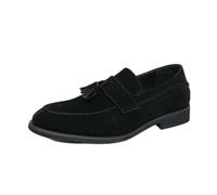 Mocassins à pompons légers et respirants à bout rond à enfiler à talon bloc bas pour le travail, le bureau, le quotidien, Noir , 45 EU