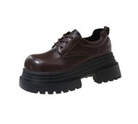 Mocassins à Semelles épaisses pour Femmes, Chaussures de Printemps et d'automne à Bout Rond, Chaussures Simples élégantes à lanières, Chaussures en Cuir à la Mode pour Tenues habillées,Brown-37