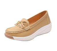 Mocassins apillon Femme Loafer compensées Bout Carré Confort Légère Antidérapant llerines Résistant à l'usure Rétro pour Randonnée Chaussures orthopédiques Souples pour Femmes (Khaki, 35)