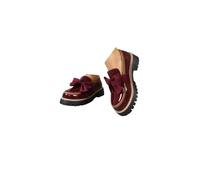 Mocassins brevetés pour femme avec nœud - Tendance et confortable - Bout rond - Chaussures plates à talons bas - Pour le travail, le travail, le quotidien, C Bordeaux, 37 EU