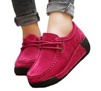 Mocassins compensés à lacets pour femmes d'automne - Chaussures plates - Rouge - 40