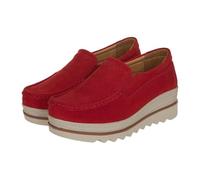 Mocassins compensés en daim à enfiler pour femme, mocassins à plateforme confortable avec soutien de la voûte plantaire, semelle épaisse antidérapante pour le travail décontracté, Rouge, 38.5 EU