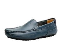 Mocassins Conduite Vintage en Cuir for Homme | Semelle en Caoutchouc antidérapante et Talon Bloc Confortable | Chaussures habillées à Enfiler for Bal Promo et Tenue décontractée(Blue,45.5 EU)