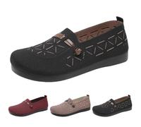 Mocassins confortables à enfiler pour femme - Mocassins plats en mousse à mémoire de forme respirante avec coussin d'air - Chaussures d'infirmière rétro en tricot à tige basse, Noir , 36 1/3 EU