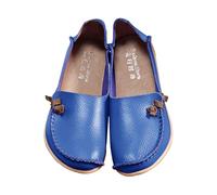 Mocassins confortables en cuir pour femme - Mocassins décontractés à bout rond - Chaussures plates de conduite douces et confortables - Mocassins plats à enfiler, bleu, 38 EU