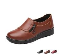 Mocassins Confortables en Simili Cuir Coupe Large pour Femmes | Chaussures Plates Légères Et Confortables Avec Fermeture Éclair Latérale, Pour Personnes Âgées