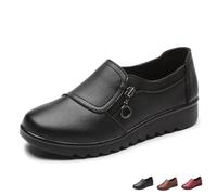 Mocassins Confortables en Simili Cuir Coupe Large pour Femmes | Chaussures Plates Légères Et Confortables Avec Fermeture Éclair Latérale, Pour Personnes Âgées