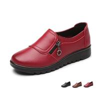 Mocassins Confortables en Simili Cuir Coupe Large pour Femmes | Chaussures Plates Légères Et Confortables Avec Fermeture Éclair Latérale, Pour Personnes Âgées