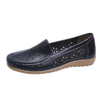 Mocassins Creux en Cuir pour Femmes, Mocassins Plats à Bout Rond, Chaussures de Conduite décontractées pour l'extérieur,Noir,40 EU