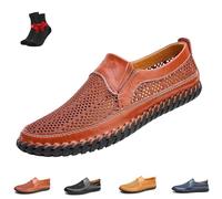 Mocassins Creux Respirants Faits À La Main pour Hommes, Baskets Légères en À Semelle Souple, Mocassins De Marche Décontractés À Enfiler(Brown,45 EU)