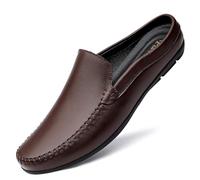 Mocassins de conduite en cuir for hommes - Mocassins à enfiler respirants sans dossier Chaussures de marche légères et flexibles Noir Blanc Marron