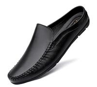 Mocassins de conduite en cuir for hommes - Mocassins à enfiler respirants sans dossier Chaussures de marche légères et flexibles Noir Blanc Marron