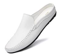 Mocassins de conduite en cuir for hommes - Mocassins à enfiler respirants sans dossier Chaussures de marche légères et flexibles Noir Blanc Marron