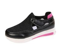 Mocassins de Marche pour Femmes Baskets Mesh Décontractées à Bout Rond en Respirante Mule Légères et Confort Plateforme Chaussures Sport été Slip on Mode Toile Confortable (Black, 40)