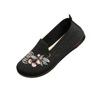 Mocassins de Marche pour Femmes Baskets Mesh Décontractées en Respirante été Chaussures Légères et Confortable Plate Mule à Bout Rond Sport Mode Slip on Toile Brode (Black, 37)