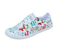 Mocassins de Noël avec imprimé de Noël pour femme, en toile, chaussures plates, douces, vulcanisées, chaussures décontractées, Blanc., 42 EU