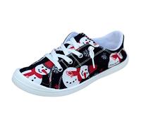 Mocassins de Noël avec imprimé de Noël pour femme, en toile, chaussures plates, douces, vulcanisées, chaussures décontractées, Noir , 42 EU