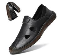 Mocassins décontractés à enfiler en cuir à bout fermé creux pour homme, Noir , 43.5 EU