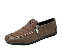 Mocassins décontractés à enfiler pour homme style mocassin texturé avec fermeture éclair pour un usage quotidien et les voyages, marron, 42 1/3 EU