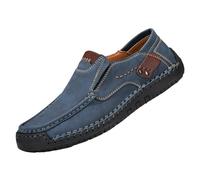 Mocassins décontractés en cuir pour homme faits à la main avec semelle souple et antidérapante, bleu, 42 1/3 EU