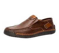 Mocassins décontractés en similicuir pour homme - Chaussures de marche confortables à enfiler - Chaussures Oxford formelles à fond plat - Chaussures classiques cousues à la main - Chaussures de