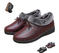 Mocassins D'hiver Confortables Doublés En Polaire Femmes, Mocassins Chauds À Semelle Souple Et Antidérapante, Chaussures Basses D'hiver Doublées Et Chaudes For Personnes Âgées(Wine Red-A,38 EU)