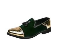 Mocassins élégants en velours avec pompons pour homme, doré métallisé, pour mariage, bal de fin d'année, événements sur tapis rouge, Vert, 44 EU